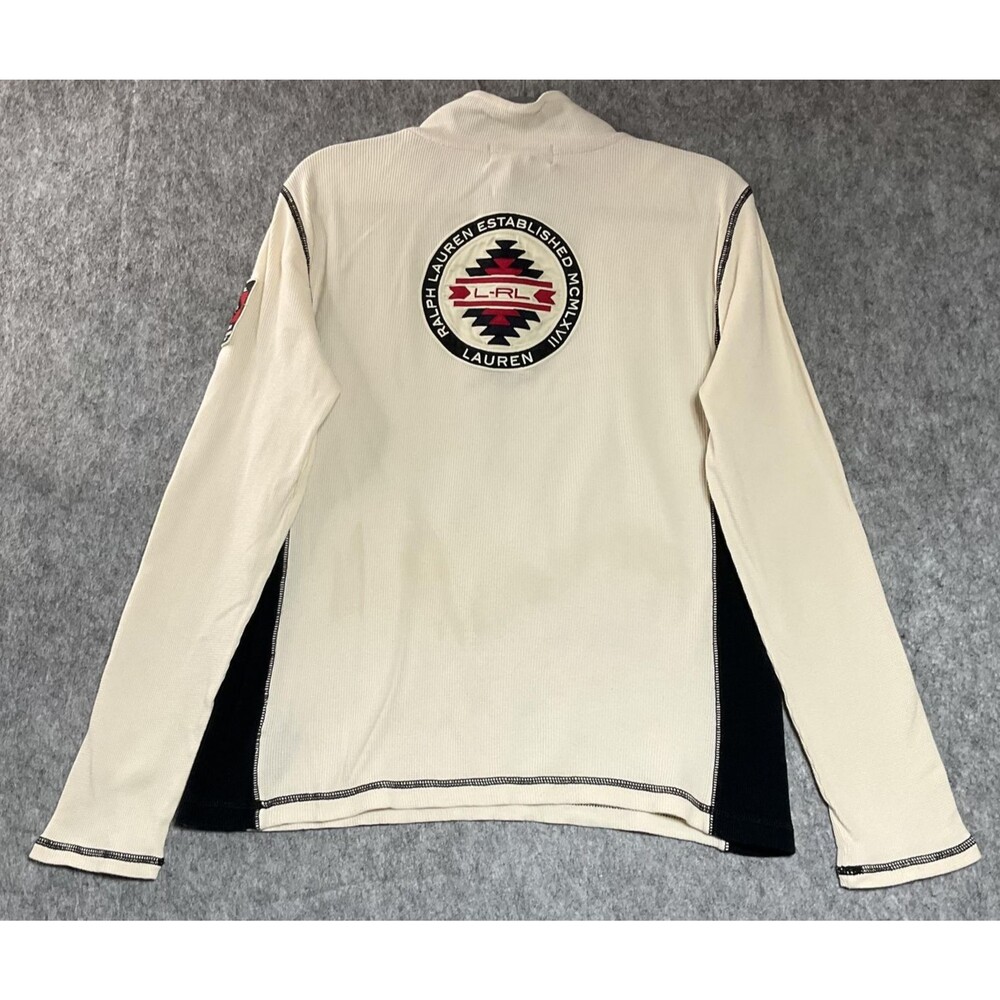 Lauren Ralph Lauren LRL Sweater Womens Large Cream Colorblock 1/4 Zip Mock Neck